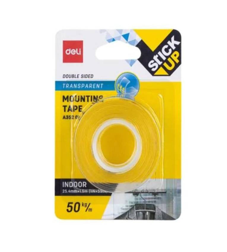 Deli Scotch Ruban adhésif double face, deux faces transparentes (1 rouleau / carte) EA35201